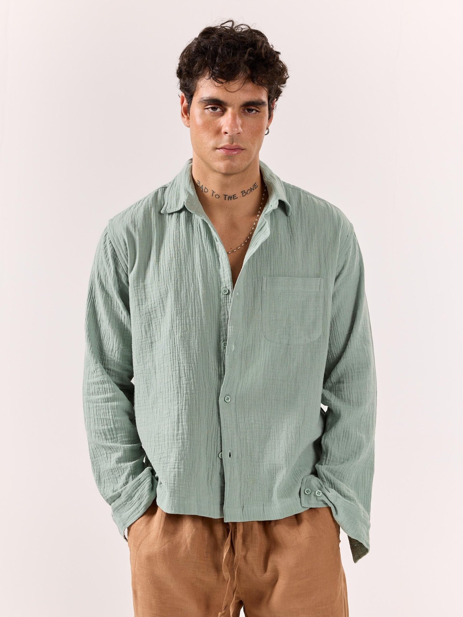 Aqua Green Gauze Holiday Shirt - Image 2