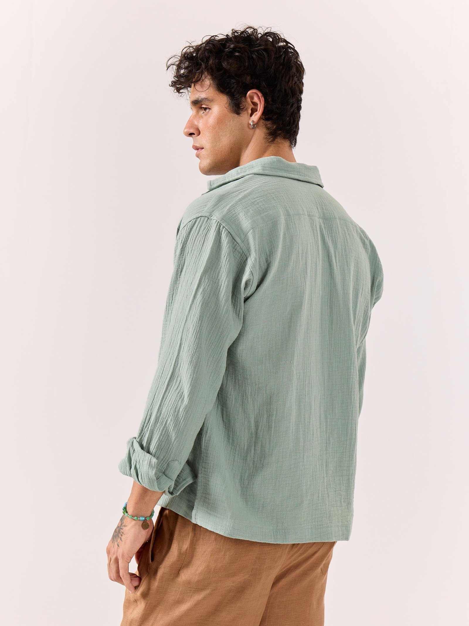 Aqua Green Gauze Holiday Shirt - Image 7