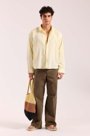 Butter Yellow Linen Cropped Shirt ( Pre-Order )
