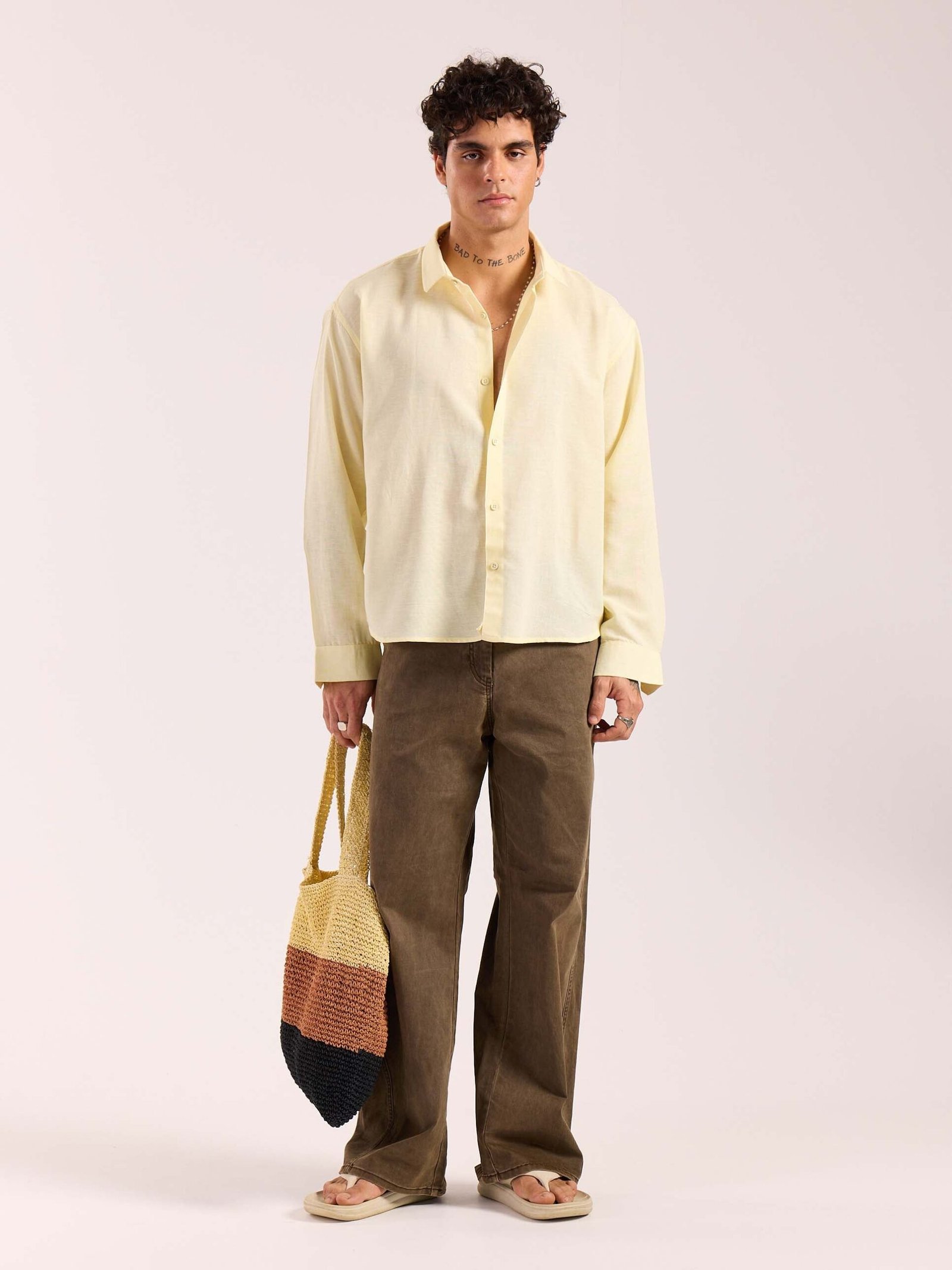 Butter Yellow Linen Cropped Shirt ( Pre-Order )