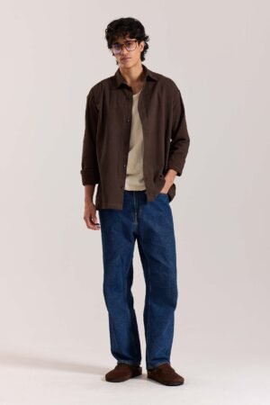 Relaxed Fit Dark Brown Textured Shirt