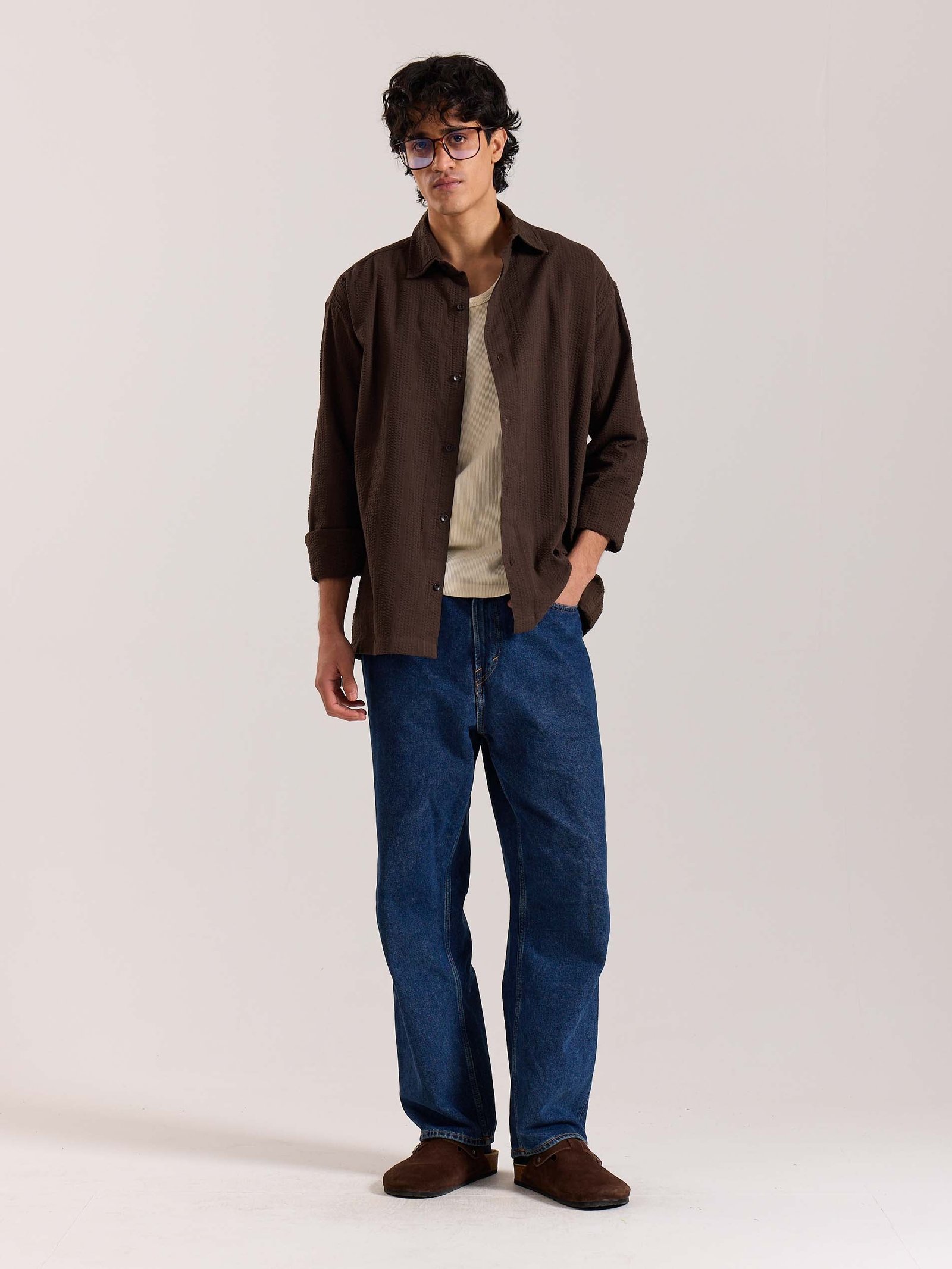 Relaxed Fit Dark Brown Textured Shirt