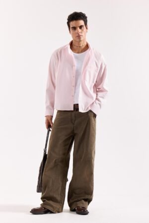Very Light Pink Striped Poplin Oversized Shirt