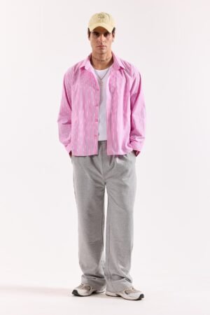 Pink Striped Poplin Oversized Shirt