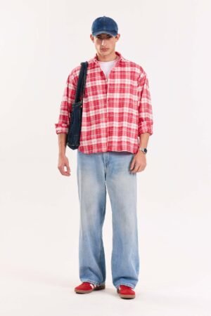 Red Checkered Poplin Cropped Shirt