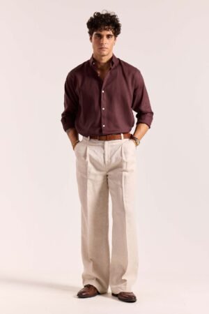 Wine Linen-blend Shirt