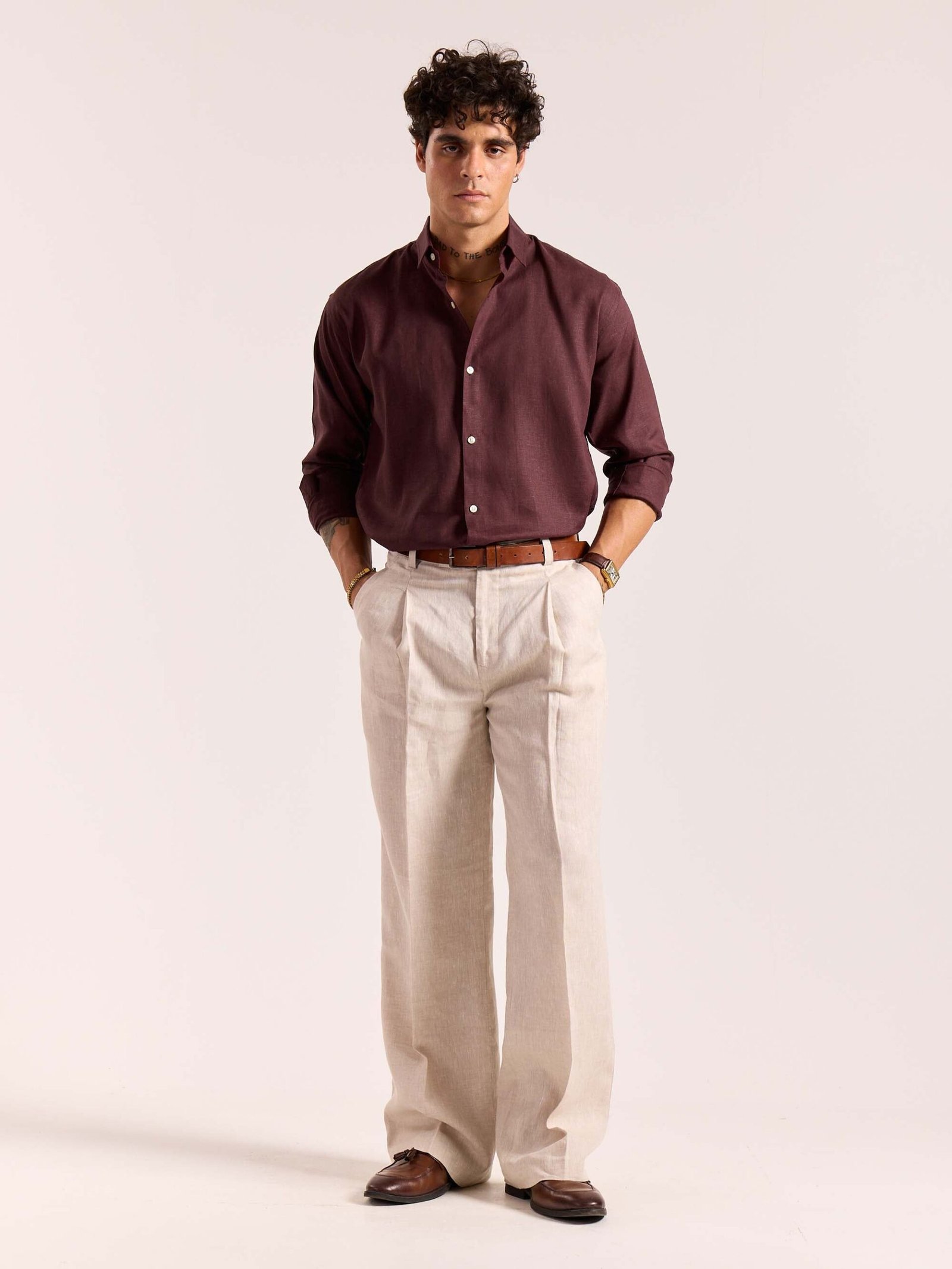 Wine Linen-blend Shirt