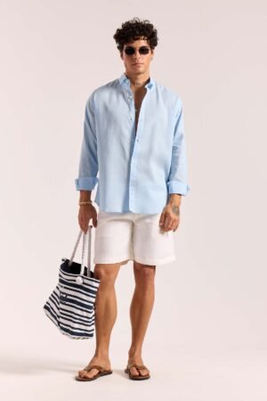 Sky Blue Linen-blend Shirt