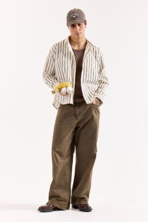 Cream & Brown Striped Poplin Oversized Shirt