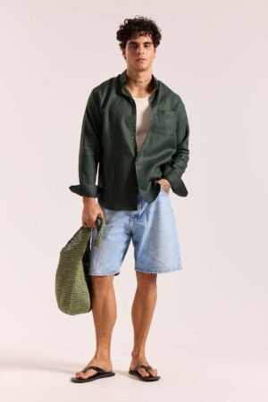 Dark Green 60s Lea Linen Shirt