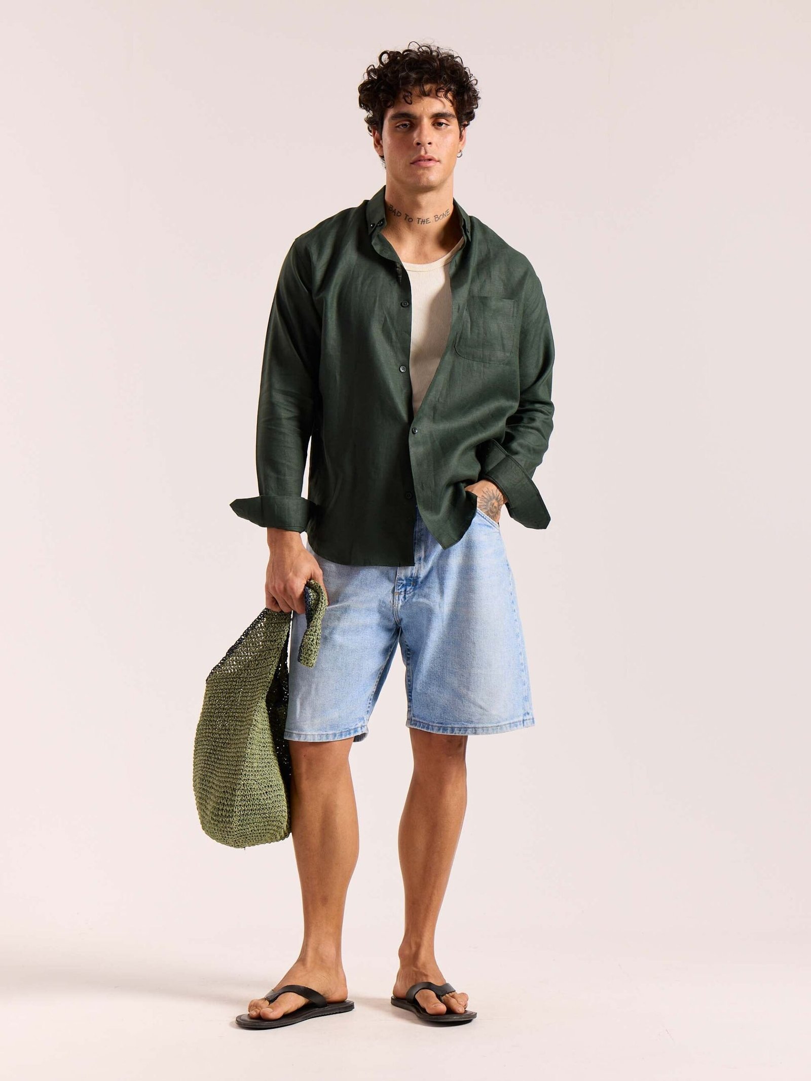 Dark Green 60s Lea Linen Shirt