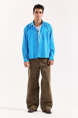 Turquoise Blue Striped Poplin Oversized Shirt