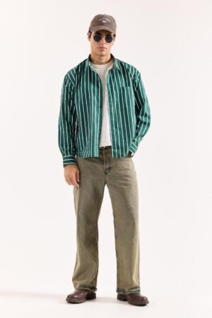 Emerald Green Striped Poplin Oversized Shirt