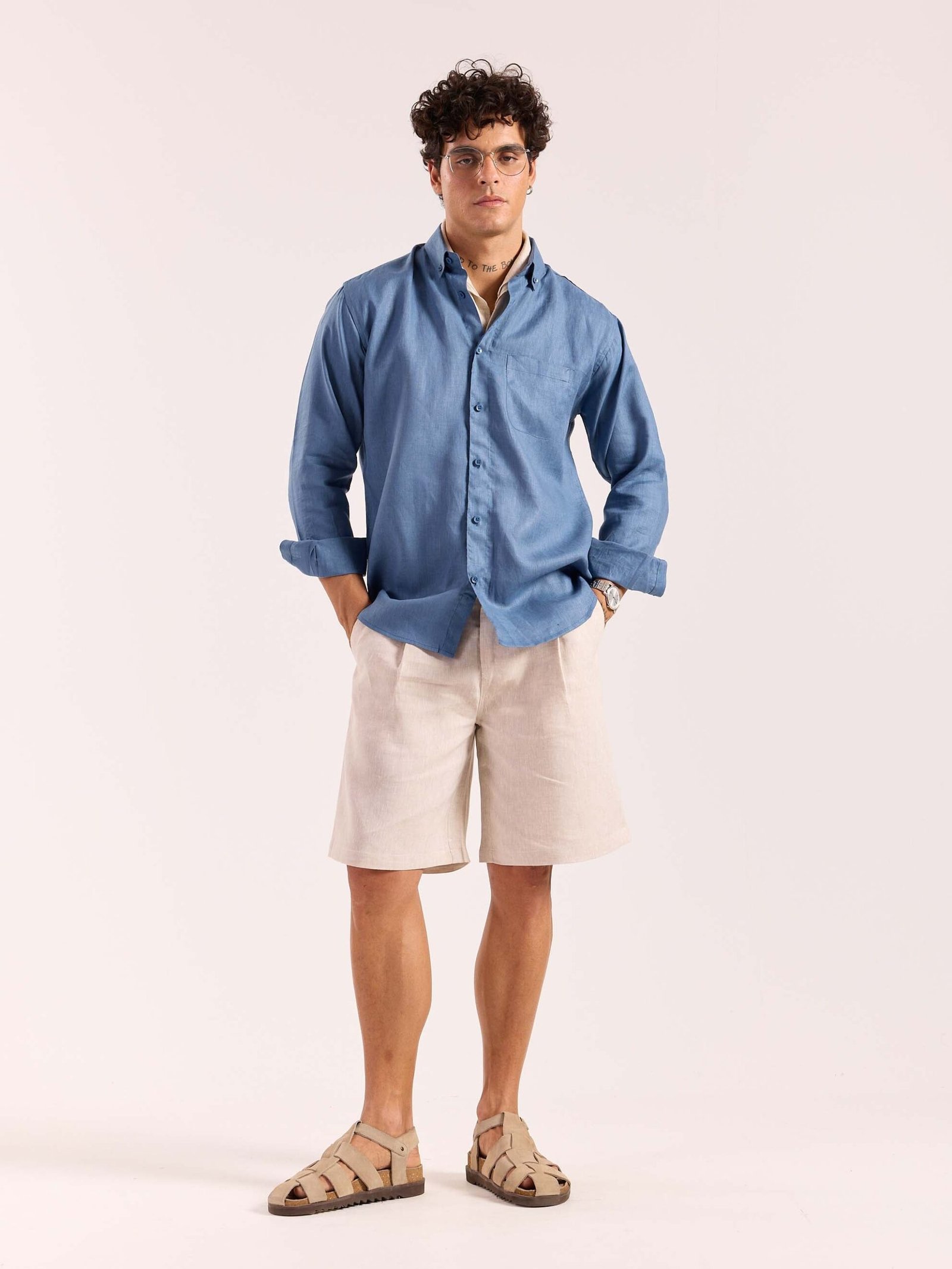 Dusty Blue 60s Lea Linen Shirt