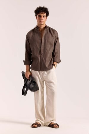 Dark Brown 60s Lea Linen Shirt ( Pre-Order )