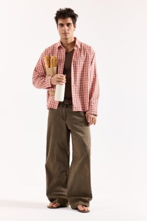 Dusty Pink Checkered Poplin Oversized Shirt