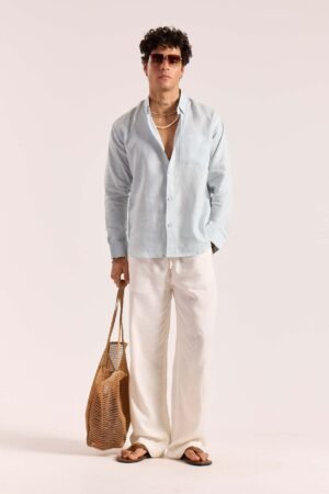 Ice Blue 60s Lea Linen Shirt ( Pre-Order )