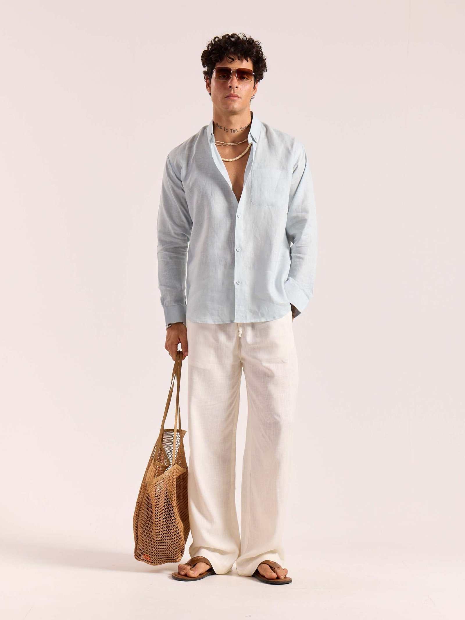 Ice Blue 60s Lea Linen Shirt ( Pre-Order )