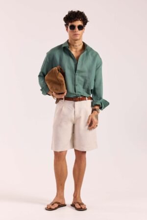 Sage Green Linen Cropped Shirt