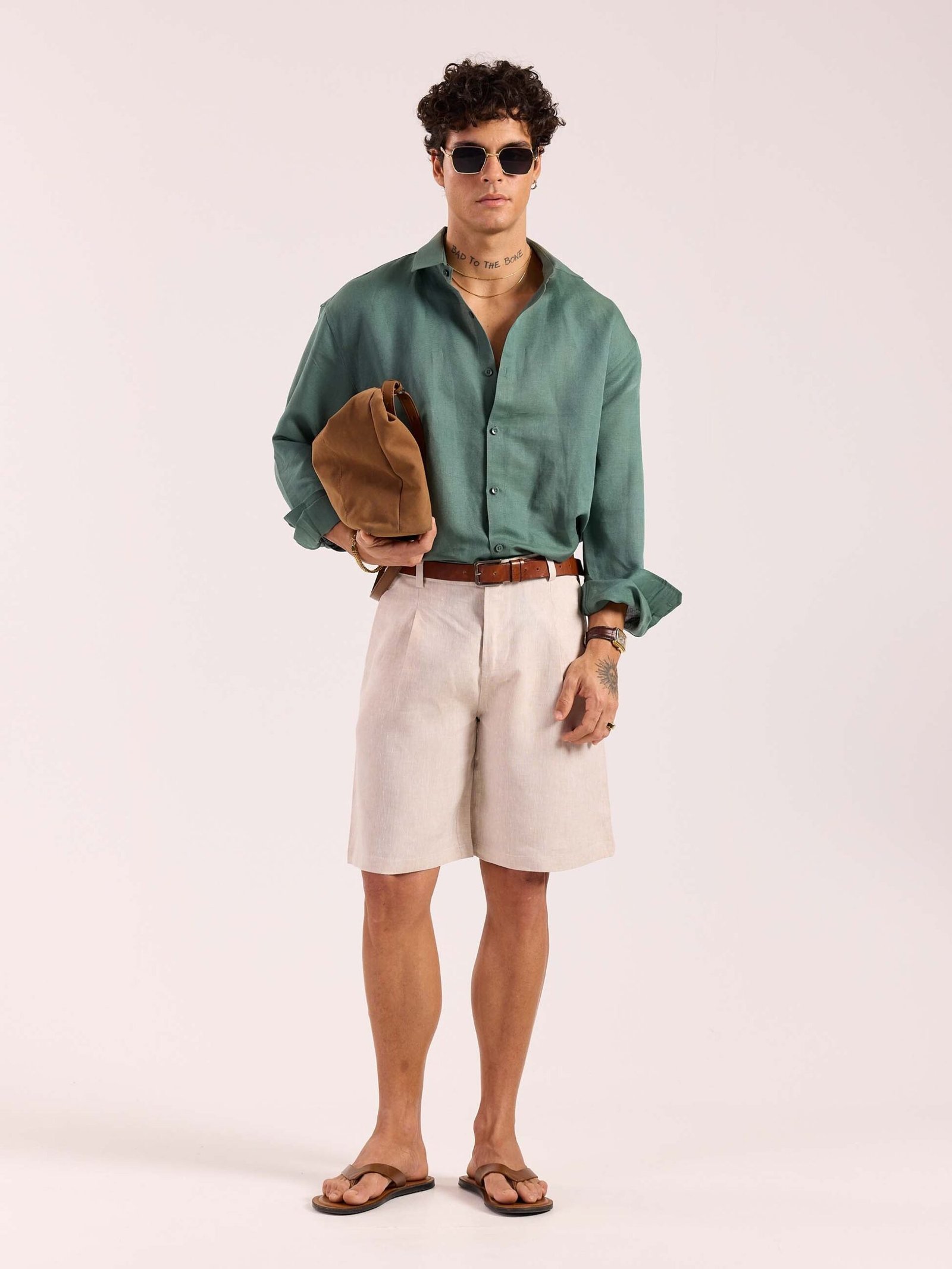 Sage Green Linen Cropped Shirt