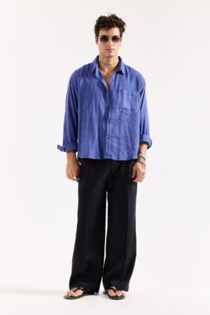 Royal Blue Seersucker Oversized Shirt