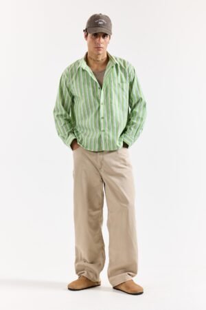 Light Green Striped Poplin Oversized Shirt