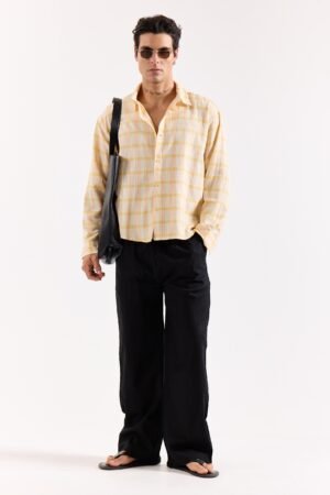 Yellow & Pink Checked Textured Oversized Shirt