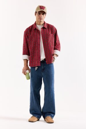 Red & Black Checkered Seersucker Oversized Shirt
