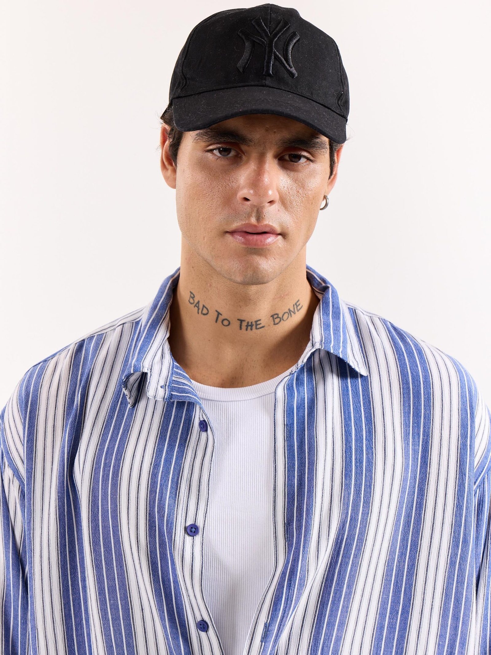 Royal Blue & White Striped Textured Oversized Shirt - Image 5