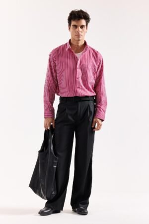 Cherry Red Pinstriped Poplin Oversized Shirt