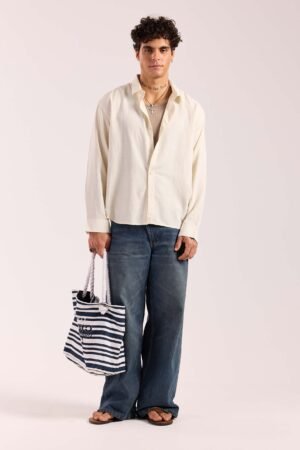 Almond White Linen Cropped Shirt  ( Pre-Order )
