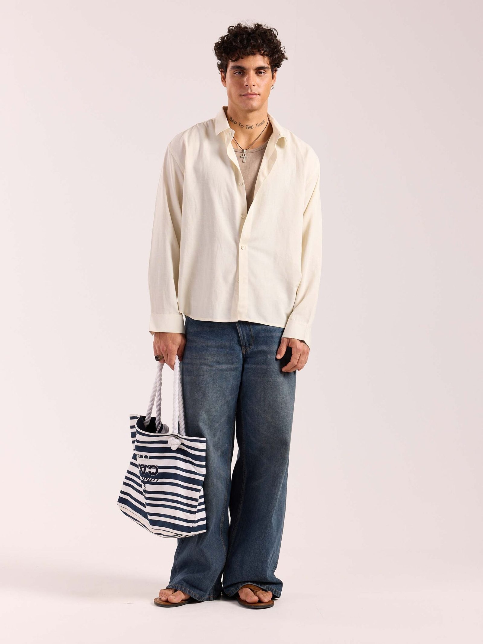 Almond White Linen Cropped Shirt  ( Pre-Order )