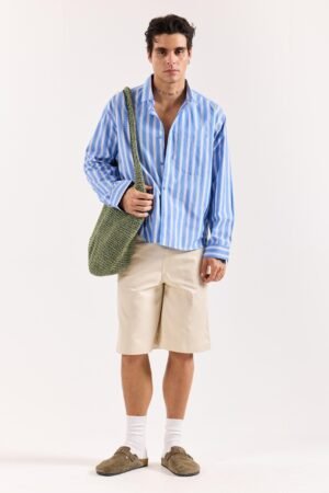 Mid Blue & White Striped Poplin Oversized Shirt