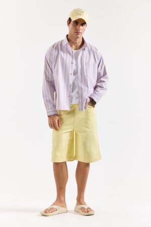 Lavender Striped Poplin Oversized Shirt