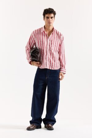 Red & White Striped Poplin Oversized Shirt