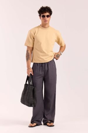 Dark Grey Linen Pull-on Pants
