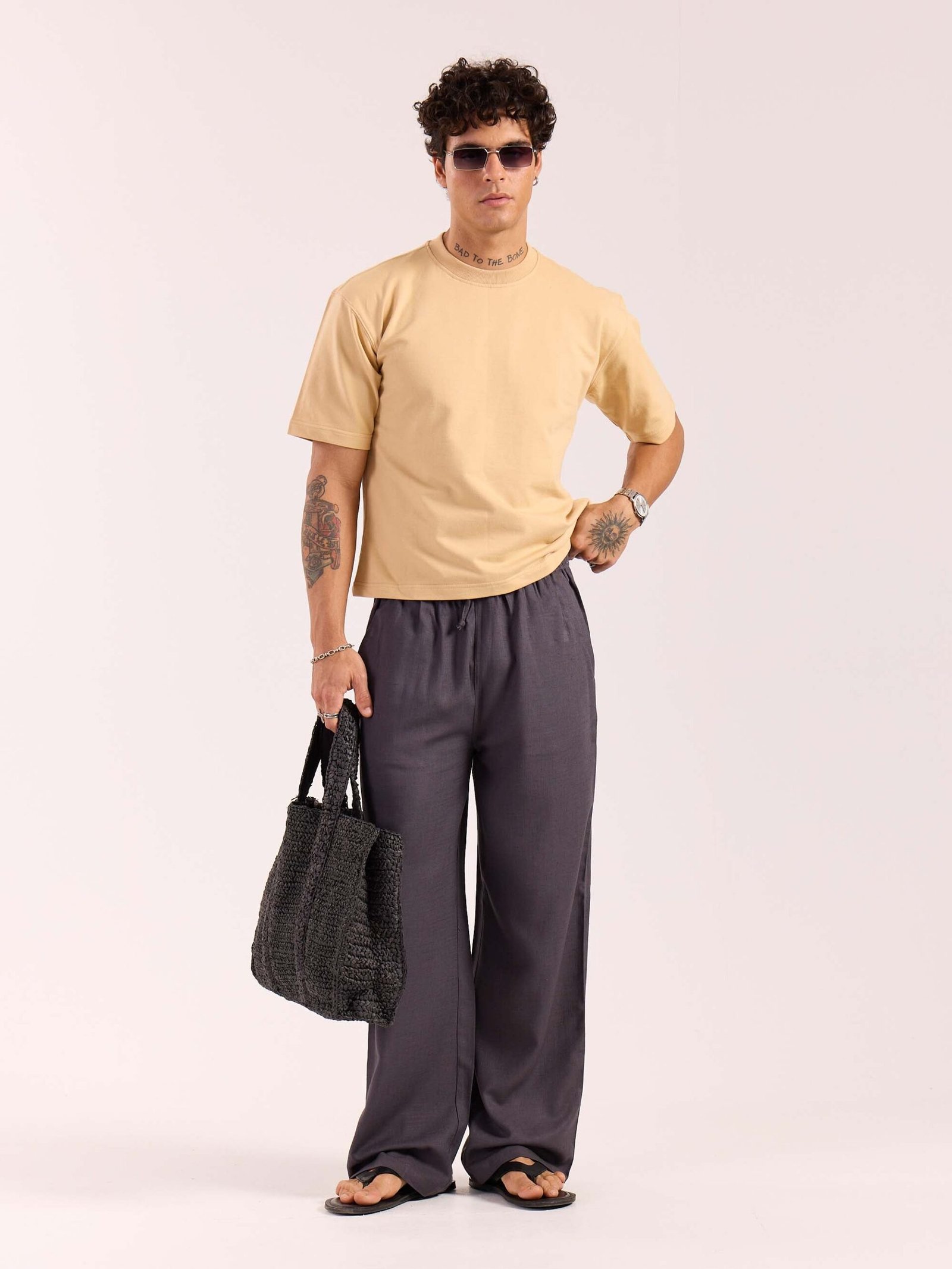 Dark Grey Linen Pull-on Pants
