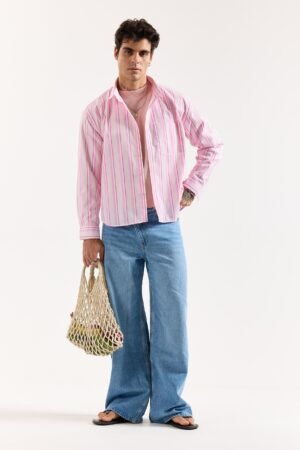 Multi Pink Striped Poplin Oversized Shirt