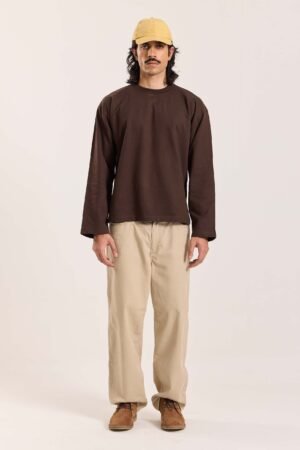 Dark Brown Loose Fit Cropped T-Shirt