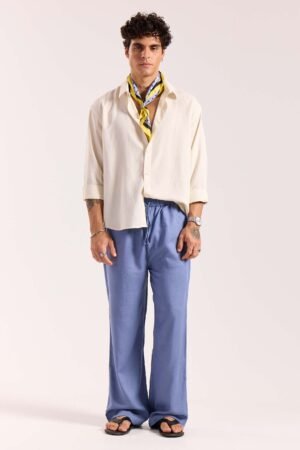 Dusty Blue Linen Pull-on Pants