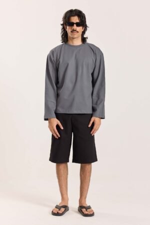 Dark Grey Loose Fit Cropped T-Shirt