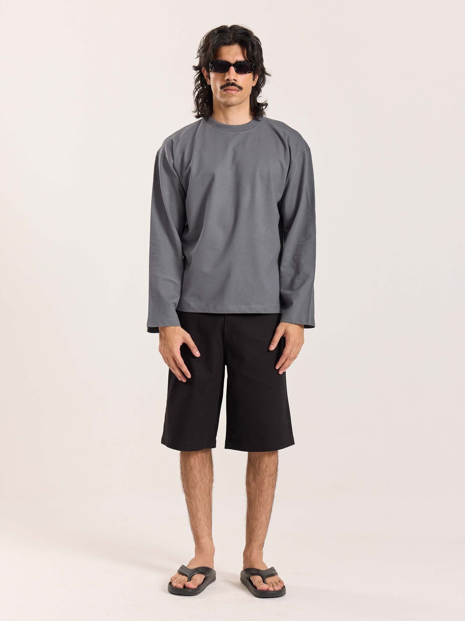 Dark Grey Loose Fit Cropped T-Shirt