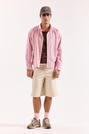 Pink & Brown Striped Poplin Oversized Shirt