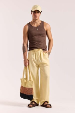 Butter Yellow Linen Pull-on Pants
