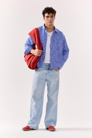 Royal Blue Striped Poplin Oversized Shirt