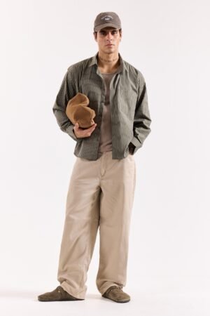Olive Green Pinstriped Poplin Oversized Shirt