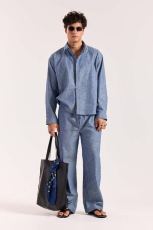 Chambray Blue Linen Pull-on Pants