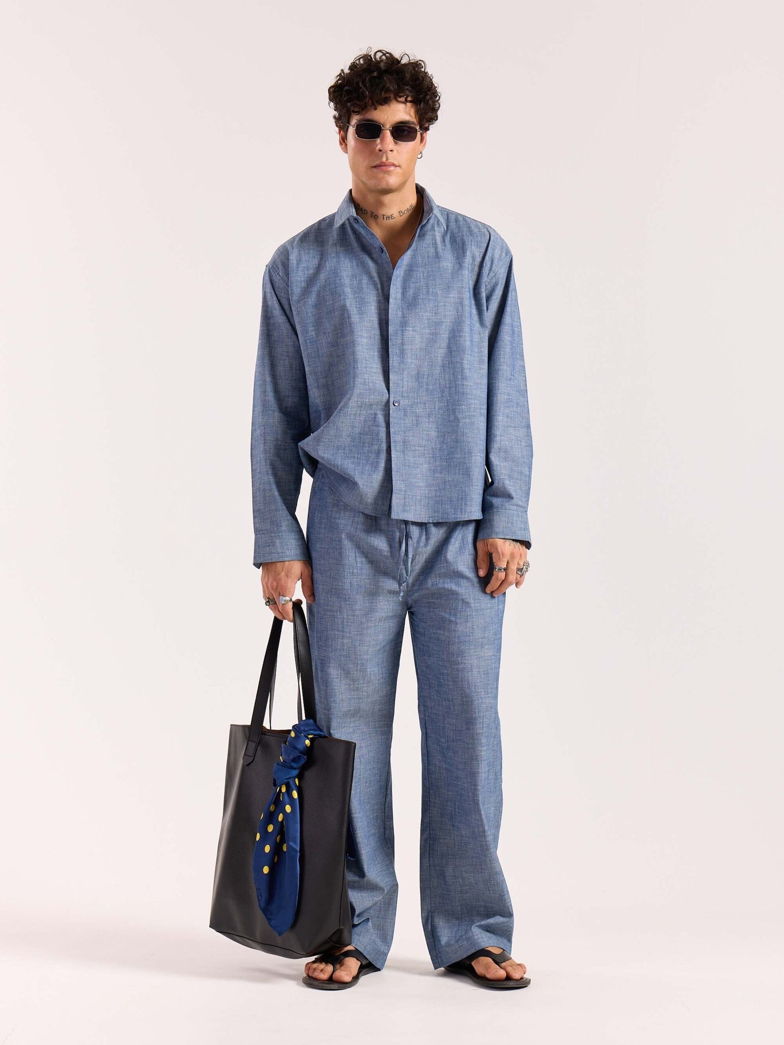 Chambray Blue Linen Pull-on Pants