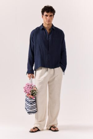 Navy Blue Gauze Holiday Shirt