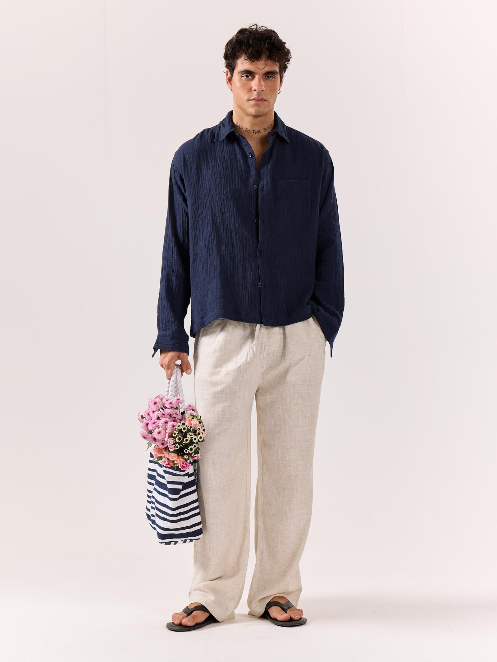 Navy Blue Gauze Holiday Shirt